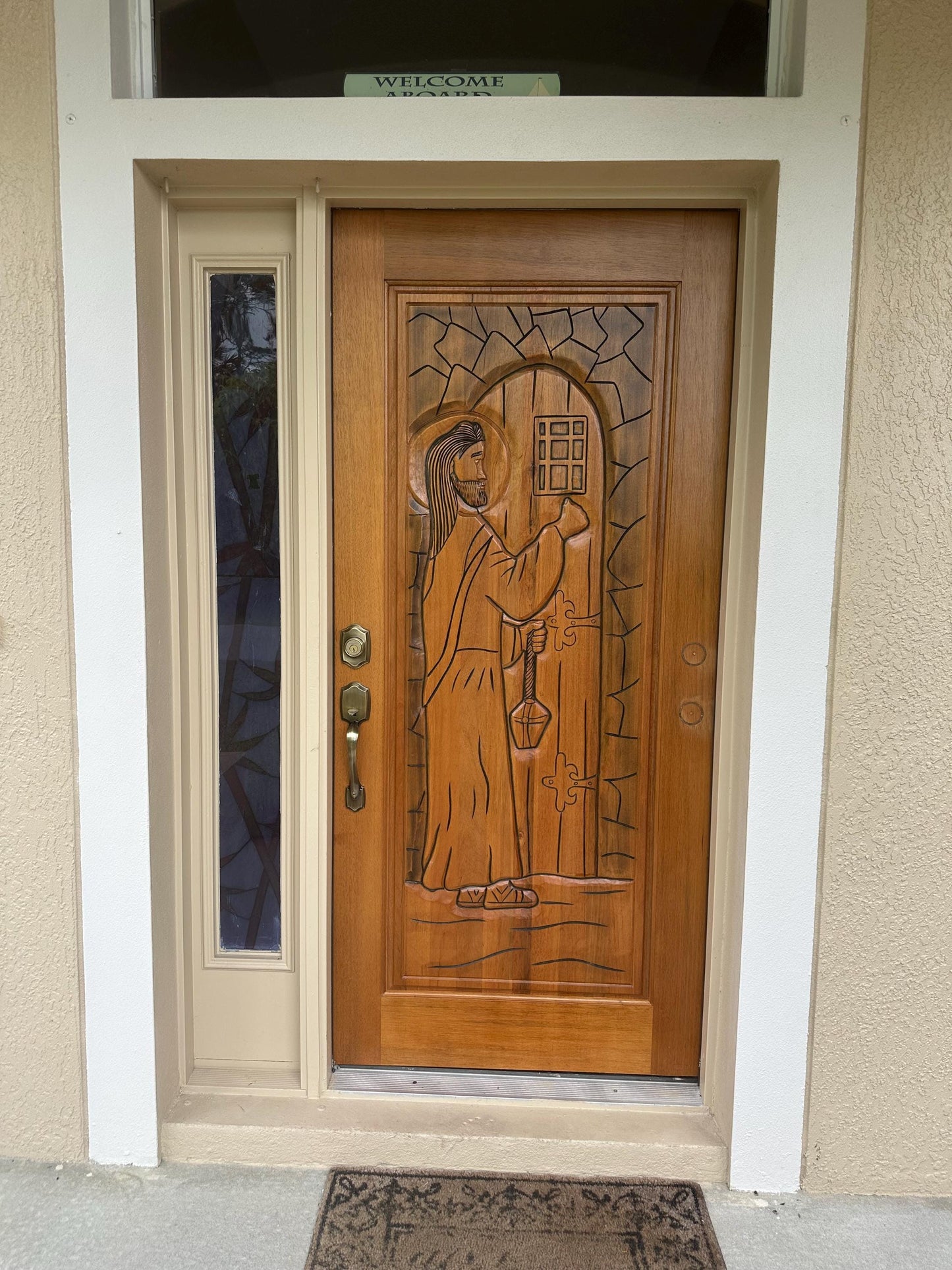 Hand-carved Brazilian Mahogany Entryway Doors - Christ Knocking Door