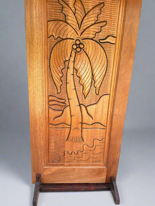 Hand-carved Brazilian Mahogany Entryway Doors - Coconut Tree