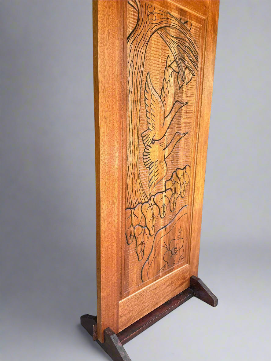 Hand-carved Brazilian Mahogany Entryway Doors - Birds Flying