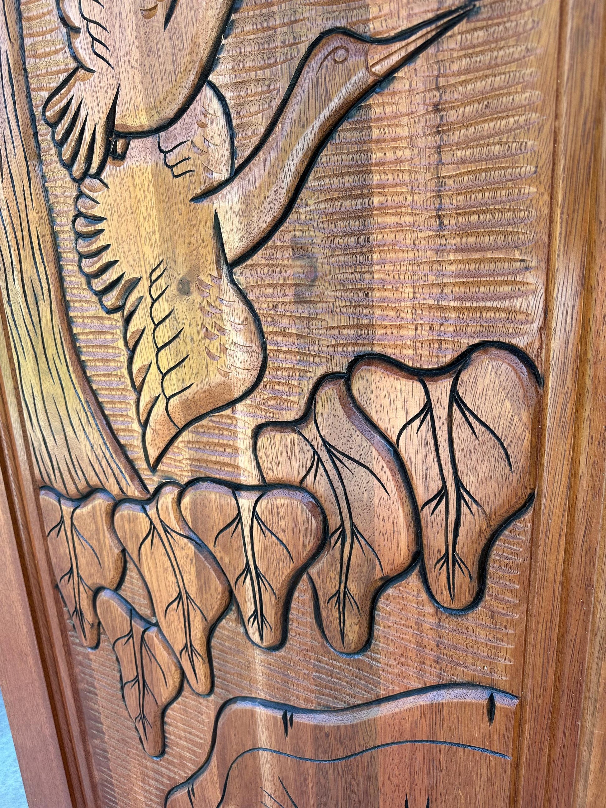 Hand-carved Brazilian Mahogany Entryway Doors - Birds Flying