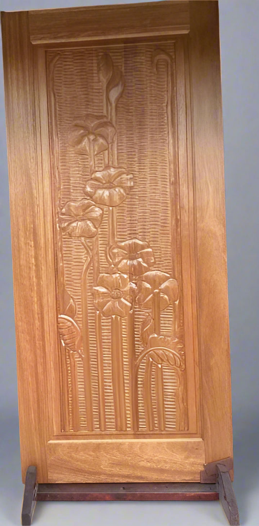 Hand-carved Brazilian Mahogany Entryway Doors - Wild Flower Door