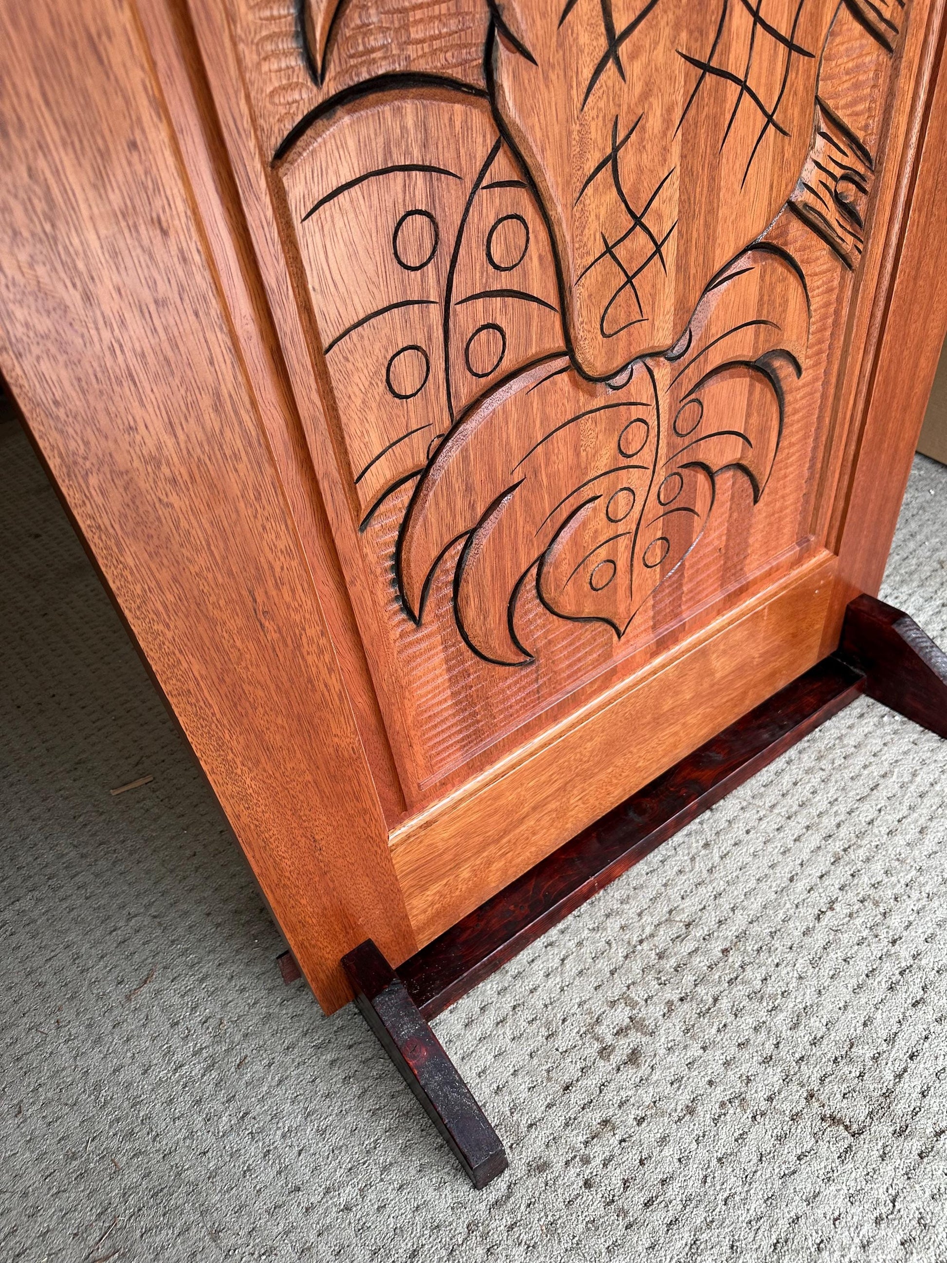 Hand-carved Brazilian Mahogany Entryway Doors - Bird Feeding Chicks Door