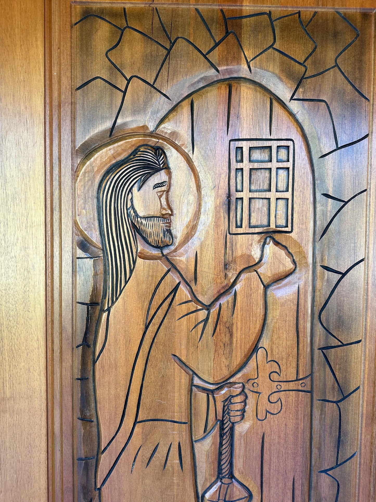Hand-carved Brazilian Mahogany Entryway Doors - Christ Knocking Door