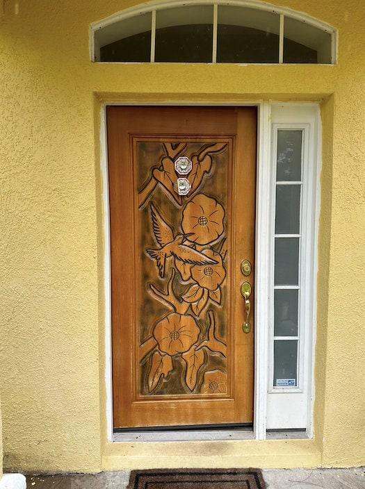Hand-carved Brazilian Mahogany Entryway Doors - Hummingbird Door