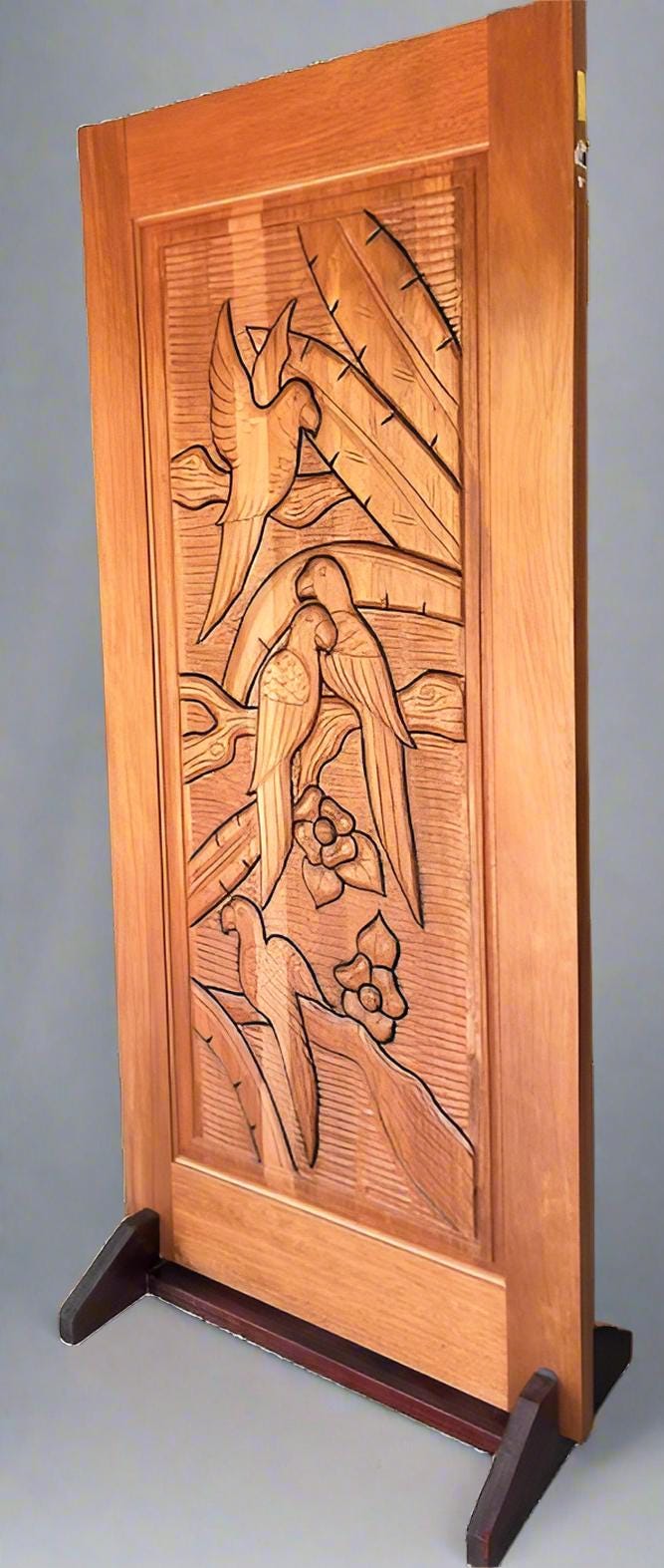 Hand-carved Brazilian Mahogany Entryway Doors - Parrot (Papagallo) Door