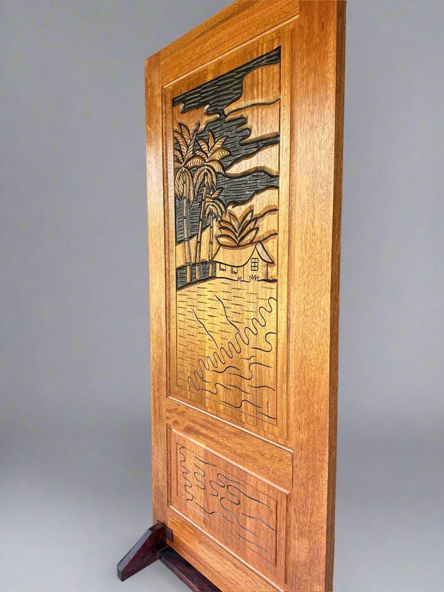Hand-carved Brazilian Mahogany Entryway Doors - Cabin Door