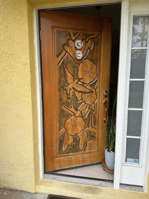 Hand-carved Brazilian Mahogany Entryway Doors - Hummingbird Door