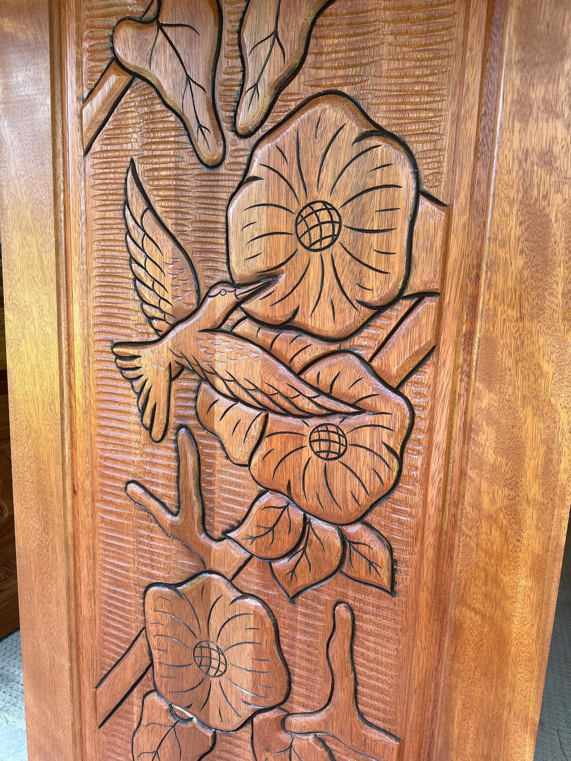 Hand-carved Brazilian Mahogany Entryway Doors - Hummingbird Door