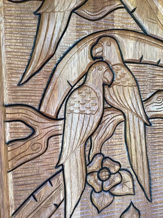 Hand-carved Brazilian Mahogany Entryway Doors - Parrot (Papagallo) Door
