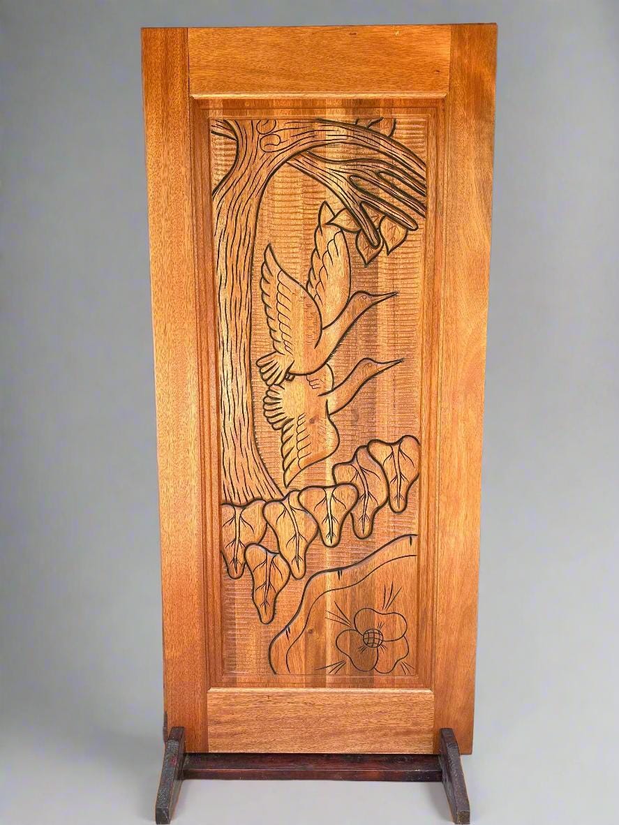 Hand-carved Brazilian Mahogany Entryway Doors - Birds in Flight Door