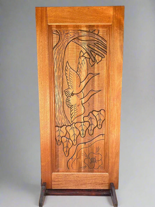 Hand-carved Brazilian Mahogany Entryway Doors - Birds in Flight Door