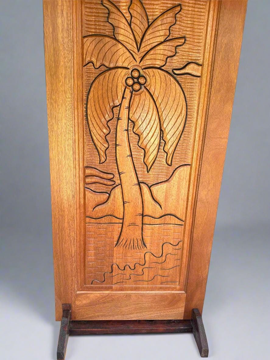 Hand-carved Brazilian Mahogany Entryway Doors - Coconut Tree Door