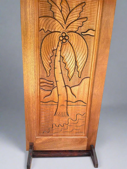 Hand-carved Brazilian Mahogany Entryway Doors - Coconut Tree Door