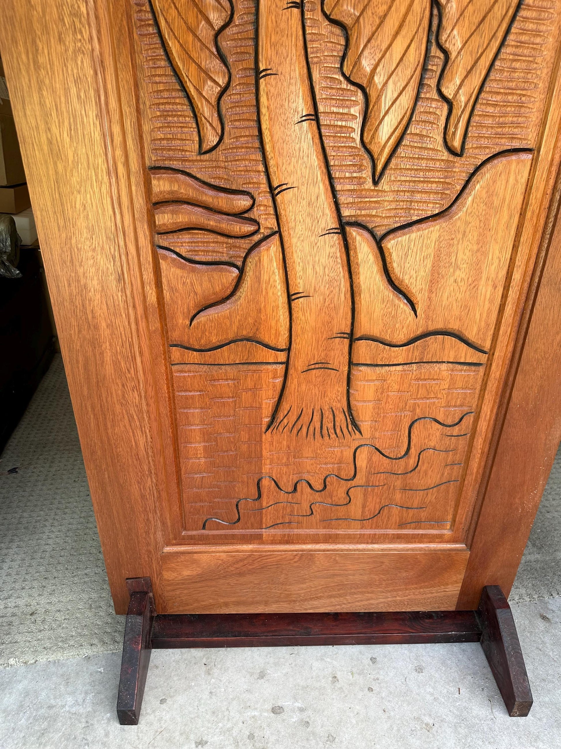 Hand-carved Brazilian Mahogany Entryway Doors - Coconut Tree Door