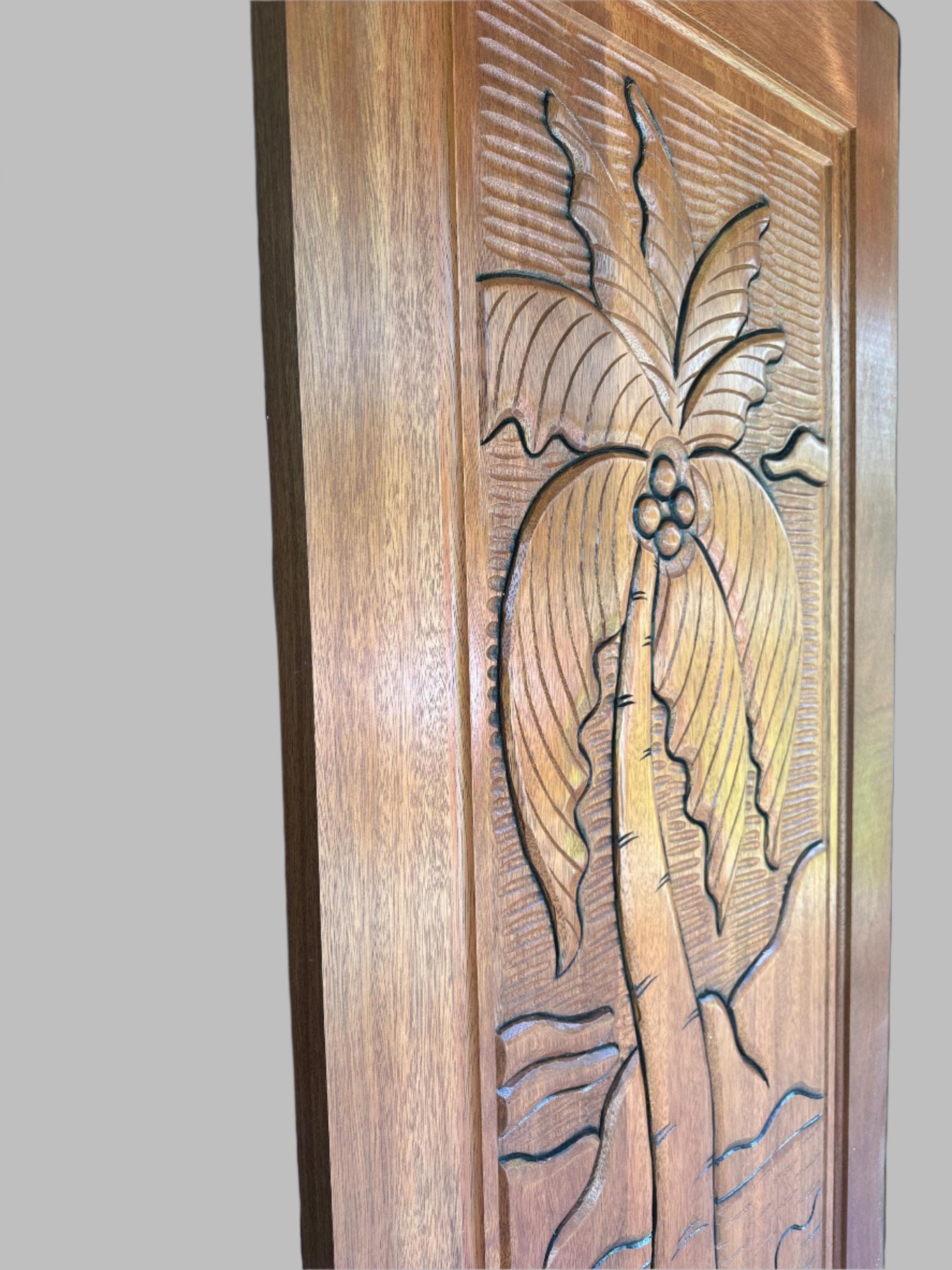 Hand-carved Brazilian Mahogany Entryway Doors - Coconut Tree Door