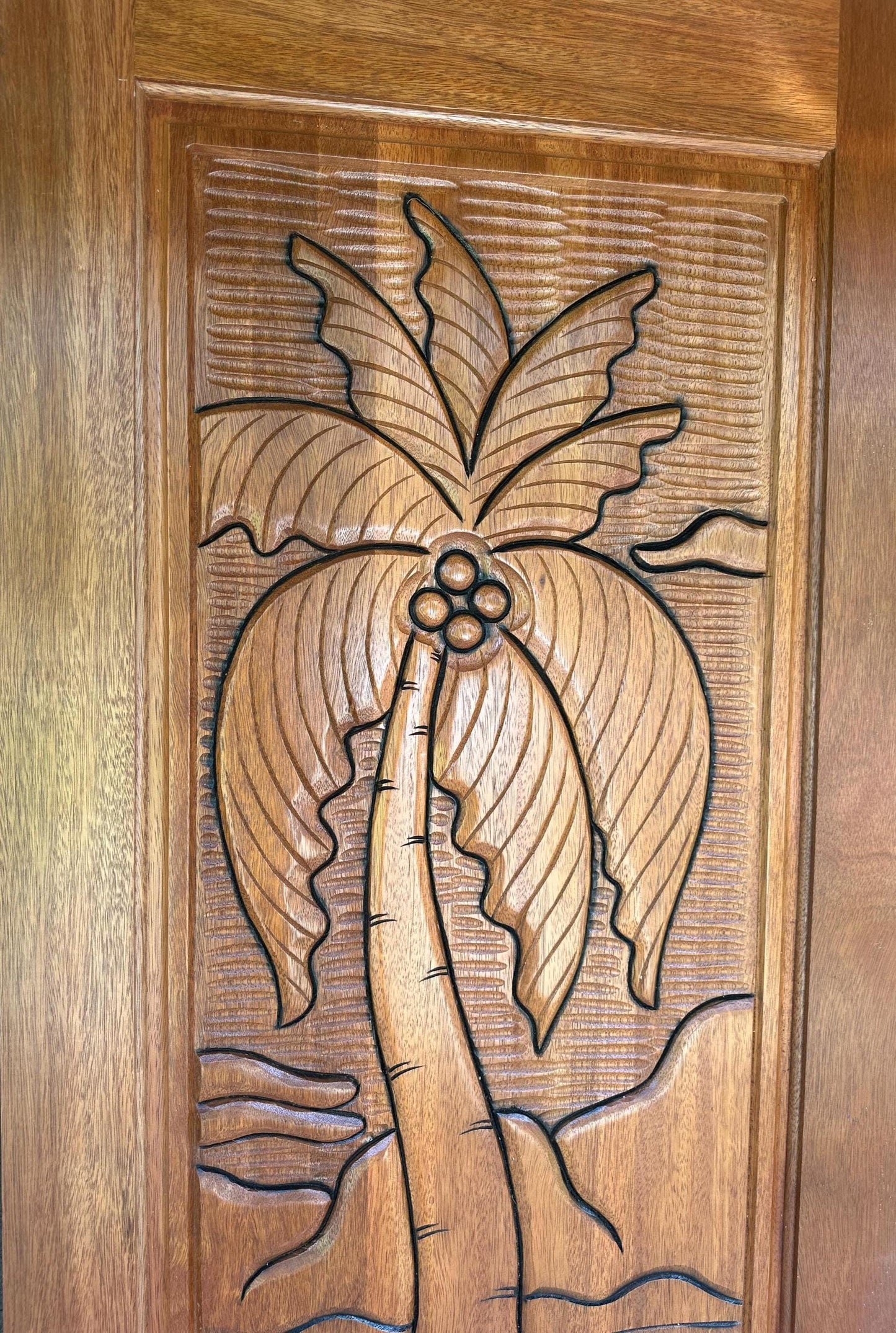 Hand-carved Brazilian Mahogany Entryway Doors - Coconut Tree Door