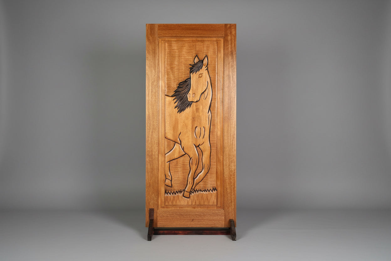 Stallion Door - Hand-carved Brazilian Mahogany Entryway Doors