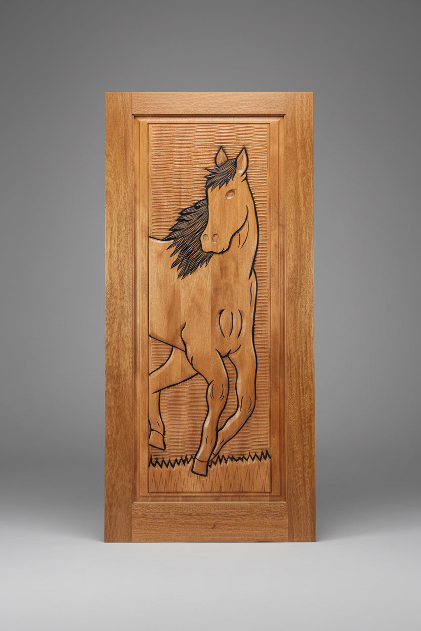 Stallion Door - Hand-carved Brazilian Mahogany Entryway Doors